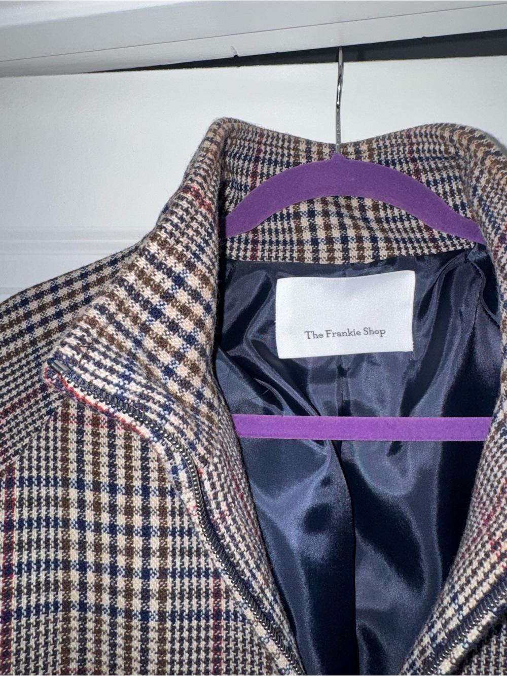 THE FRANKIE SHOP - BAXTER WOOL TRACK JACKET - BEIGE GLEN PLAID - Picture 13 of 15